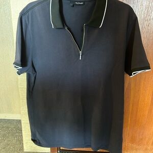 The Kooples Black Polo with zipper, white lined collar